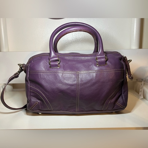 Isaac Mizrahi Purple Pebble Leather Convertible Crossbody or Double Handle Bag - Picture 3 of 11
